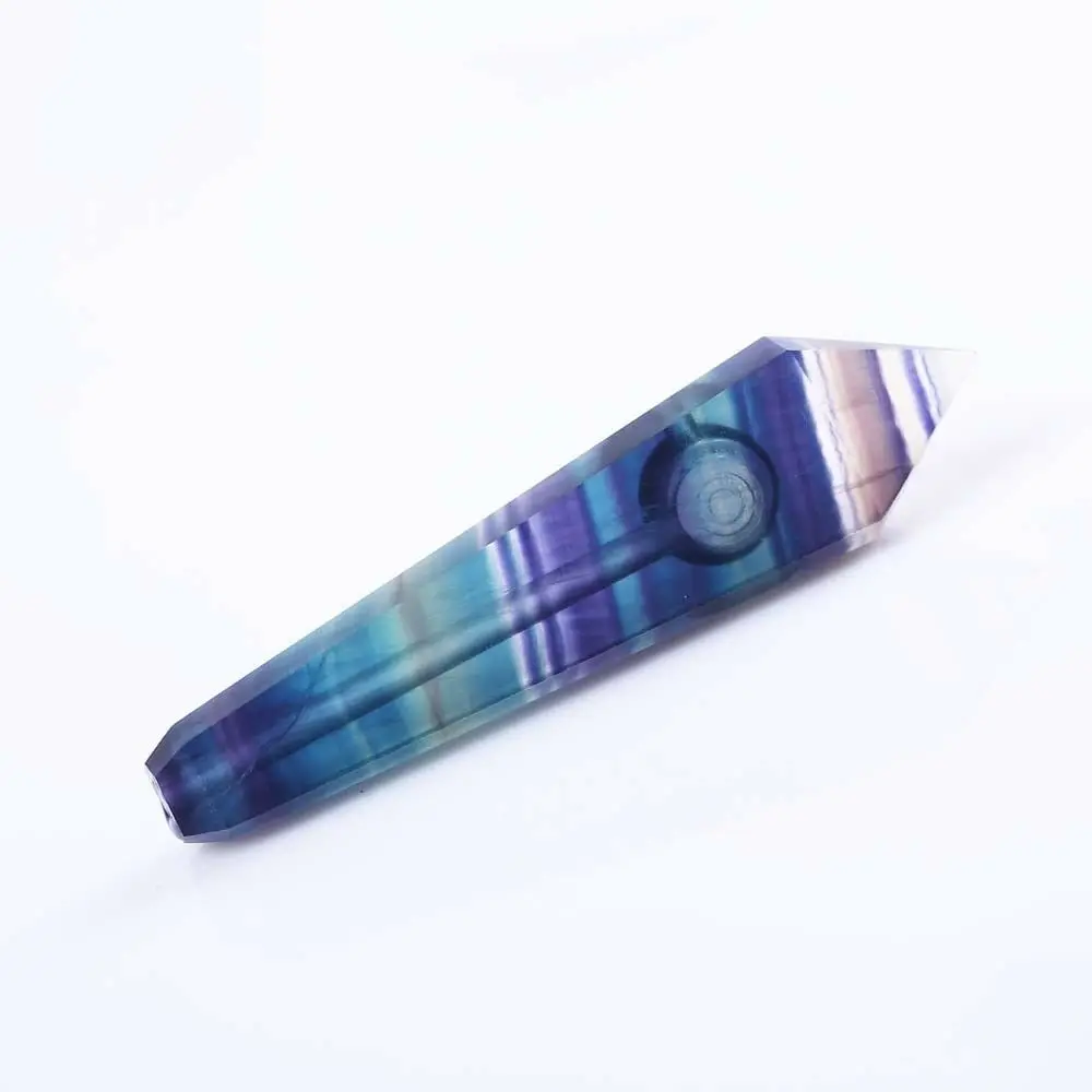 

Natural Fluorite Crystal Smoking Pipe Cigarette Quartz Tobacco Wand Rainb