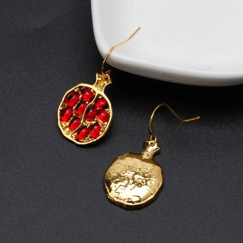 

Gold Plated Fruit Red Pomegranate Crystal Drop Earrings Women Fashion Jewelry