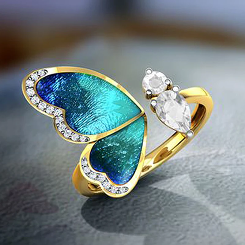 Модное милое кольцо золотистого цвета с изображением бабочки картина маслом