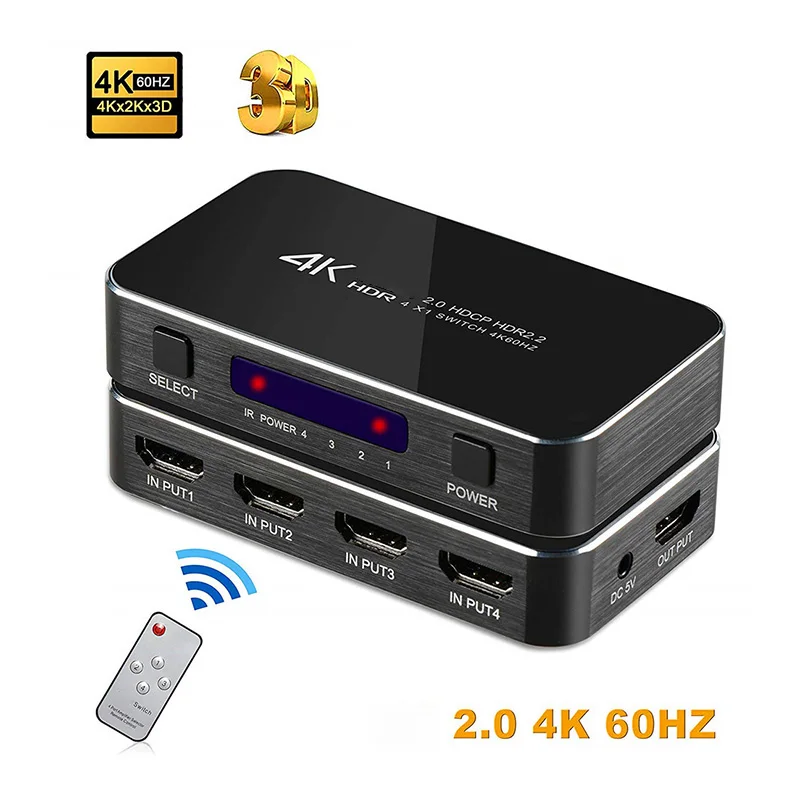 

4K HDMI-совместимый коммутатор 2,0 Переключатель HDMI-совместимый аудио экстрактор HDR ARC Splitter 4X1 удаленный портативный компьютерный коммутатор