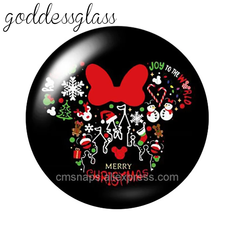 Disney Christmas style Mickey Minnie Face Tree Castle 10pcs Round photo glass 18mm snap buttons for bracelets jewelry | Украшения и