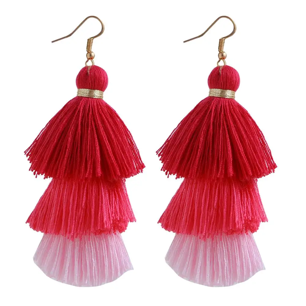rose red-9 Qtian Boho Серьги-кисточки женские длинные висячие серьги для женщин девушек красные синие фиолетовые богемные массивные ювелирные изделия - Окраска металла: rose red-9