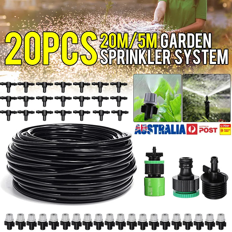 

20m DIY Micro Drip Irrigation System 8 Hole Adjustable Flow Dripper Atomizer Watering Kit Garden 1/4'' Hose Spray Misting Kit