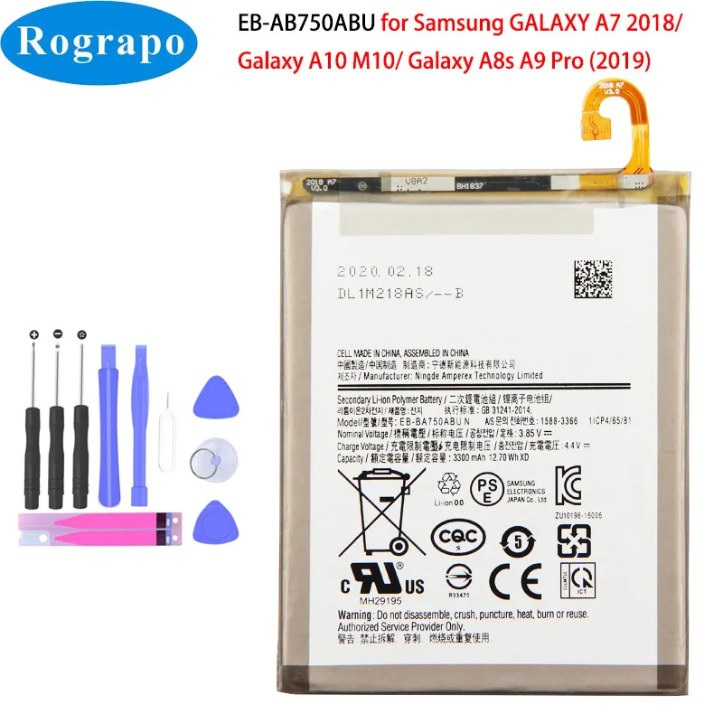 

3300mAh EB-BA750ABU Battery For Samsung GALAXY A7 2018 A750 A730x SM-A750F A10 M10 SM-A105F/DS A8s SM-G887 Original Mobile Phone