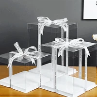 2pcs cake wrapping box transparent birthday cake box plastic packaging boxes organizer cake case for home dessert shop
