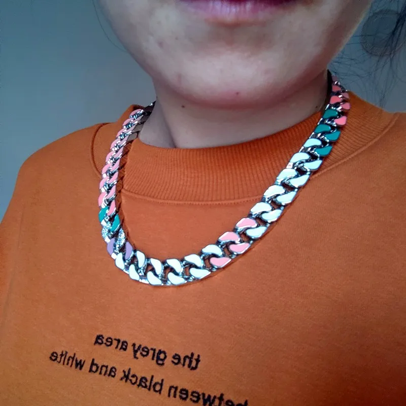 

Original Brand Design Luxury Simple Paint Cuba Jewelry Multi Color Enamel Thick Heavy Miami Cuban Link Chain Choker Necklace Men