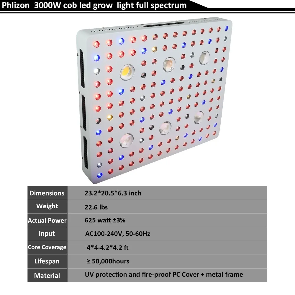 Phlizon grow lamp cob led grow light 3000 Вт полный спектр led kweeklampen растущий свет для Цветение растений дропшиппинг