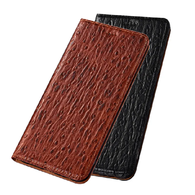 

Luxury Ostrich Grain Natural Leather Magnetic Holster Card Slot Case For VIVO IQOO 5 Pro/VIVO IQOO 5 Flip Cases Cover Funda Capa