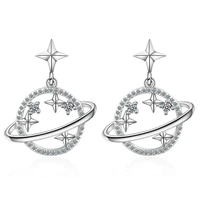 100 925 sterling silver earrings jewelry women fashion cz planet stars stud earrings gift for girls teens lady ds1496