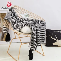 bubble kiss nordic sofa throw blanket cotton knitted office nap cover blanket thicken black white stripe travel portable blanket