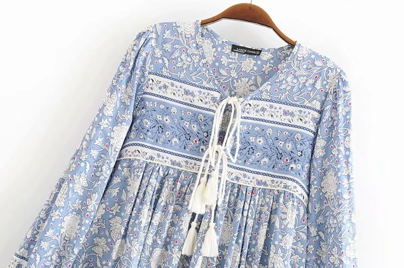 Женское платье с длинным рукавом Boho Queens Пляжное богемное мини из искусственного