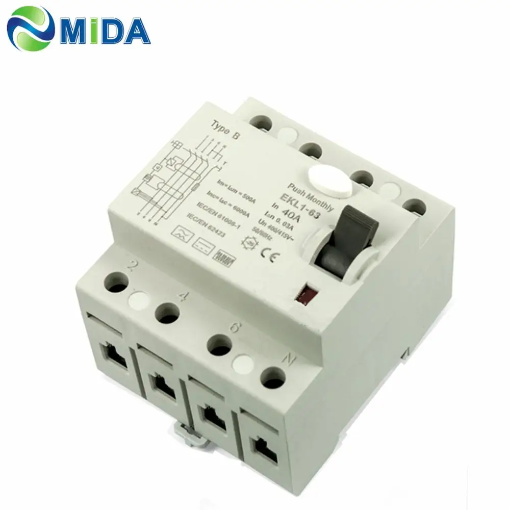 RCCB 4P EKL1 63 10KA 4Pole 30mA RCD 40A /63Amp B Type для зарядного устройства WallBox EV|Переключатели и