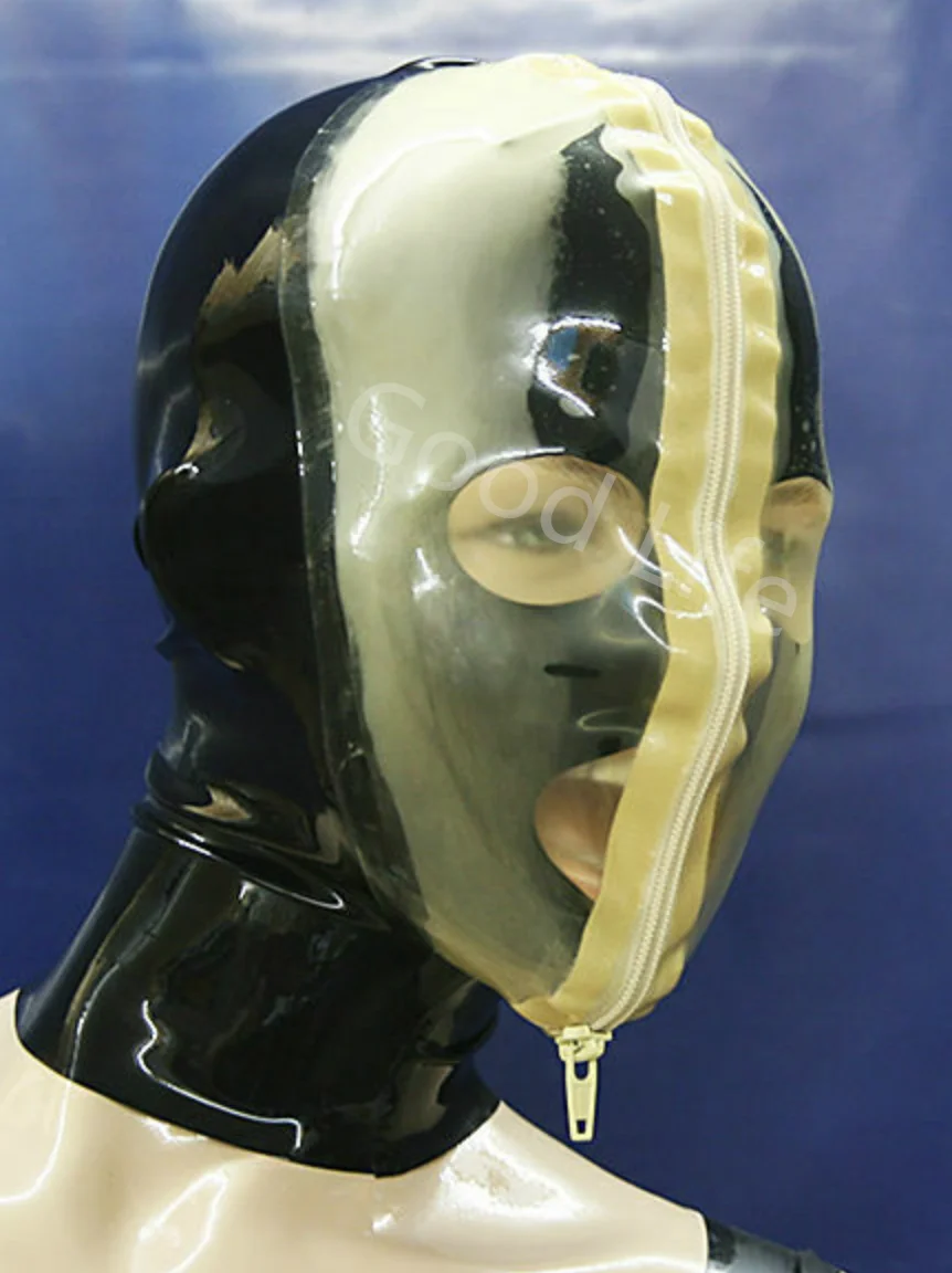Latex Rubber Gimp Hood With front and Rear Zipper