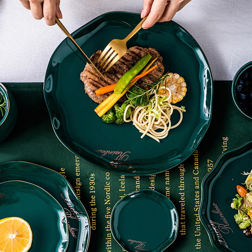 Элегантная керамическая гладкая чаша набор для ужина фарфоровый десерт с