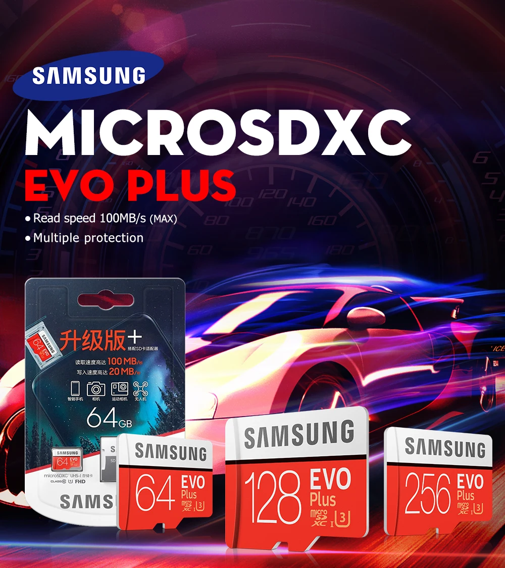 MicroSD Samsung EVO Plus 128  Class10  SD  C10 100 /. SDXC UHS-1 -, icro SD, TF  cartao de memoria