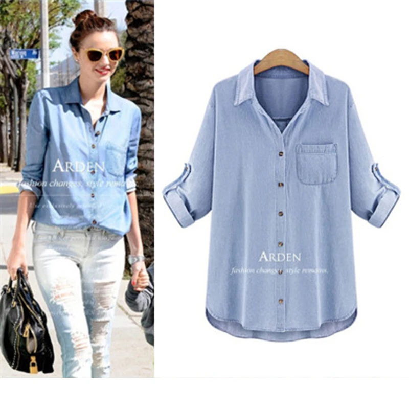 

Yvlvol denim shirt women 2021 spring and autumn new thin bottoming shirt jacket trend tops streetwear plus size 5XL