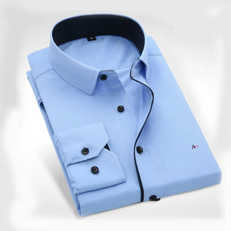 Мужская хлопковая рубашка однотонная с длинным рукавом в полоску 2019 | одежда