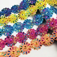 4 yardslot polyester embroidery colorful sequin stick on lace ribbon trims diy sewing garment handmade materials 5cm wide