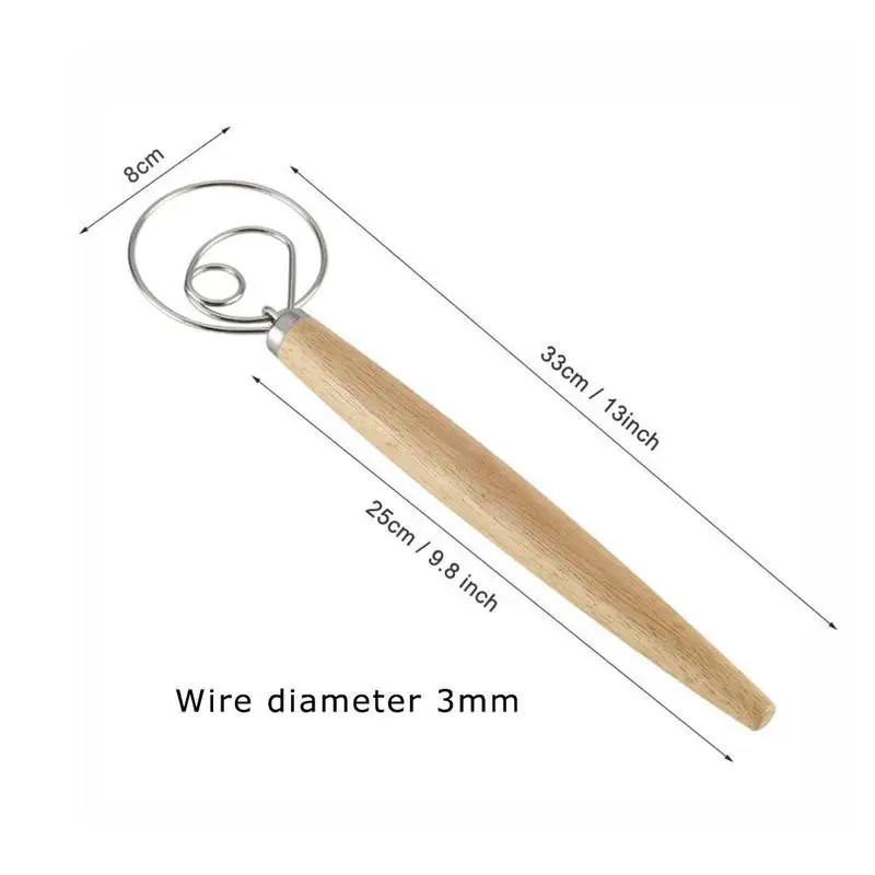 

1pc 13-inch Egg Beater with Oak Handle Flour Coil Stirrer Tool Kitchen Flour Stick Baking R3E4