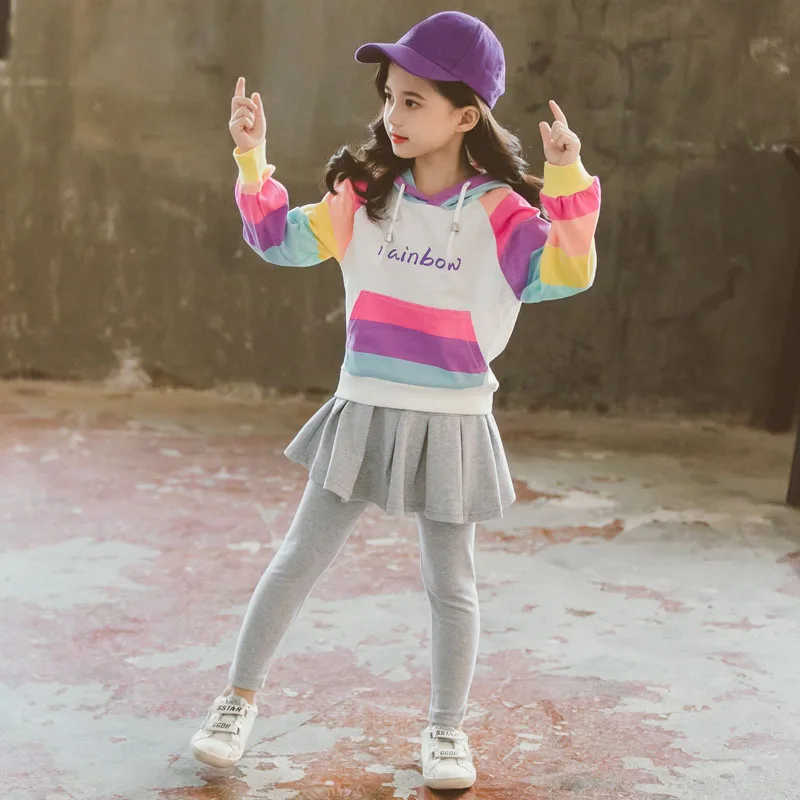 Одежда для девочек 2022 одежда толстовка с капюшоном + платье брюки костюмы