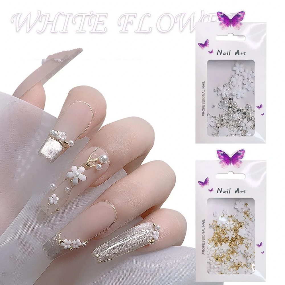 

Mixed Size Steel ball Steel White Three-dimensional Five-Petal Flowers Resin Flatback DIY Jewelry/Nail Art Decoration