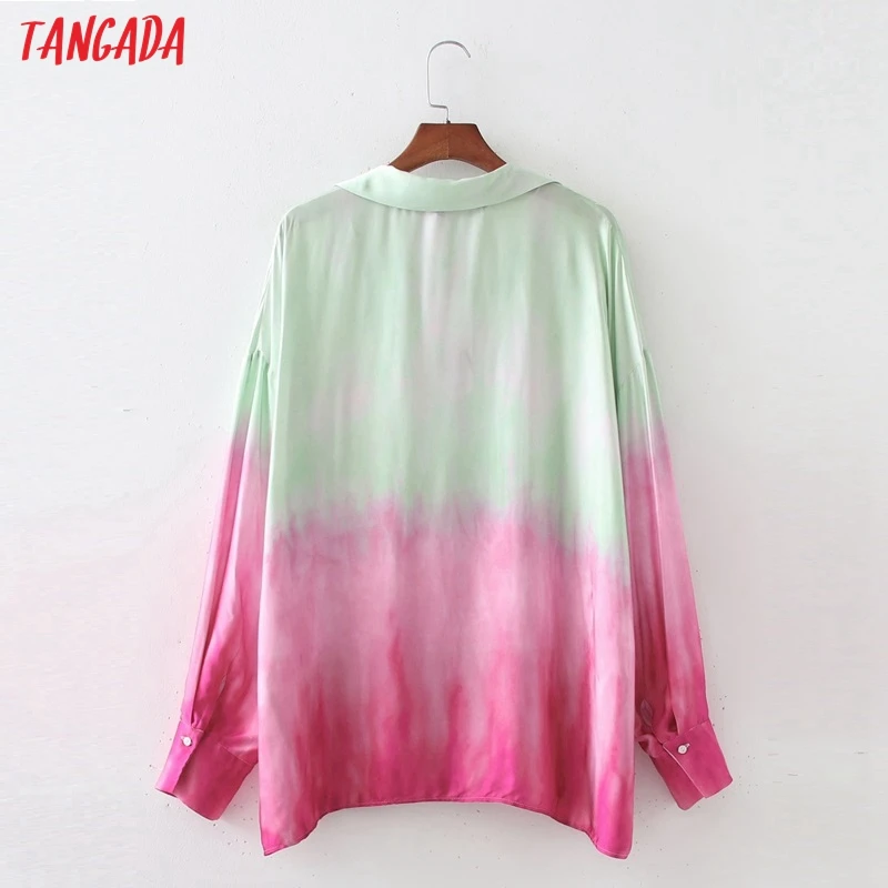 

Tangada Women Retro Oversized Tie Dyed Print Blouse Long Sleeve Chic Female Casual Loose Shirt Blusas Femininas 1D291