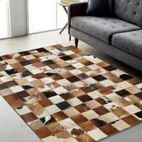 american style cowhide skin fur handmade seamed patchwork rug fur chequer carpet for living room office decoration mat