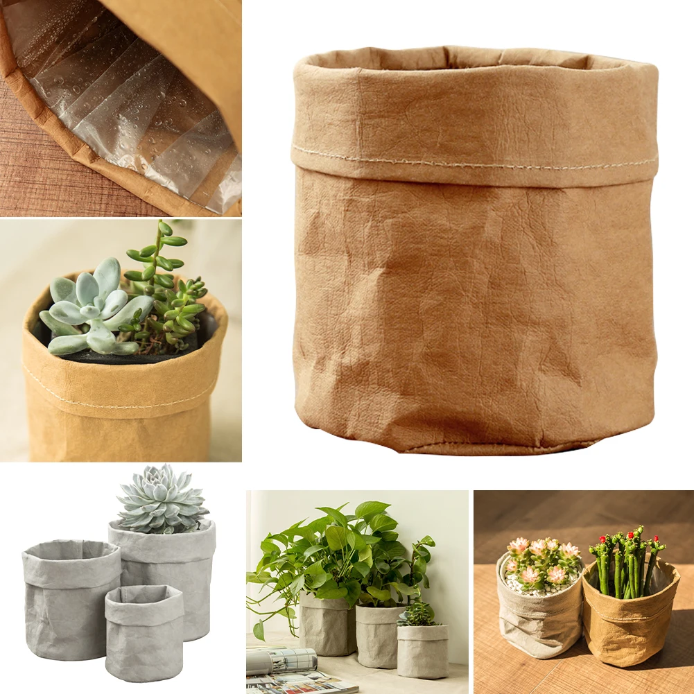 

Succulents Planter Pot Washable Kraft Paper Flowerpot Creative Desktop Flower Pots Reuseable Multifunction Home Storage Bag