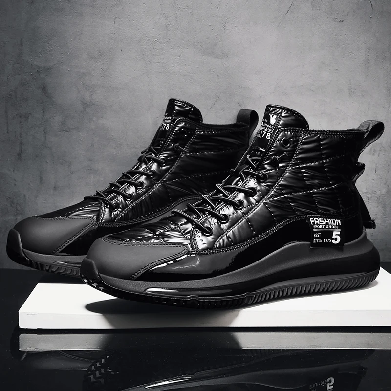 

Leather Men's Sneakers Fashion Leather Splicing High-Top Shoes Soft Soles Breathable Casual Shoes Outdoor Sport Men Shoes