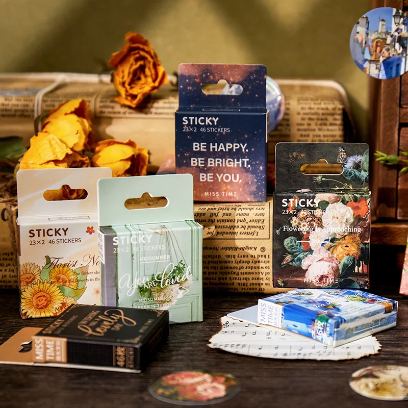 

46pcs/pack Vintage Butterfly Flower Small Scrapbooking Decorative Stickers Aesthetic Paper Sticker Flakes Stationary Accessories