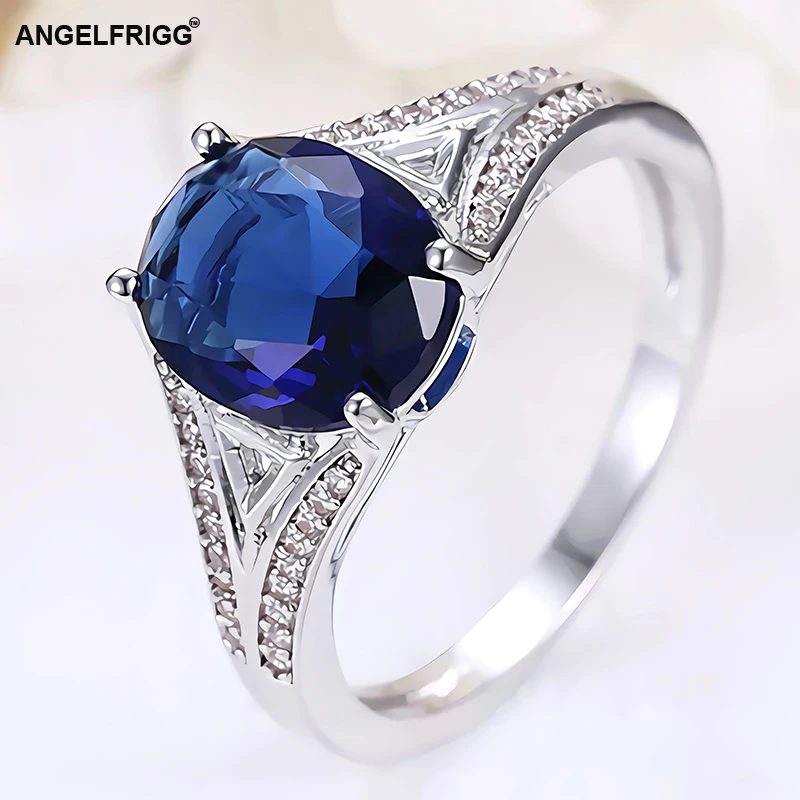 Женские серебряные кольца ANGELFRIGG с синим овальным кольцом на Рождество свадьбу