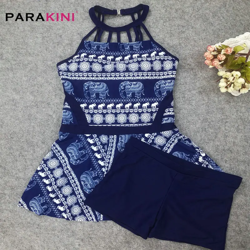 Женский купальник с лямкой на шее PARAKINI принтом бретельках клеткой сзади комплект