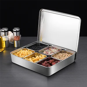 12346grids stainless steel seasoning box with lid rectangle hotel household spice organizer multifunction kitchen gadget free global shipping