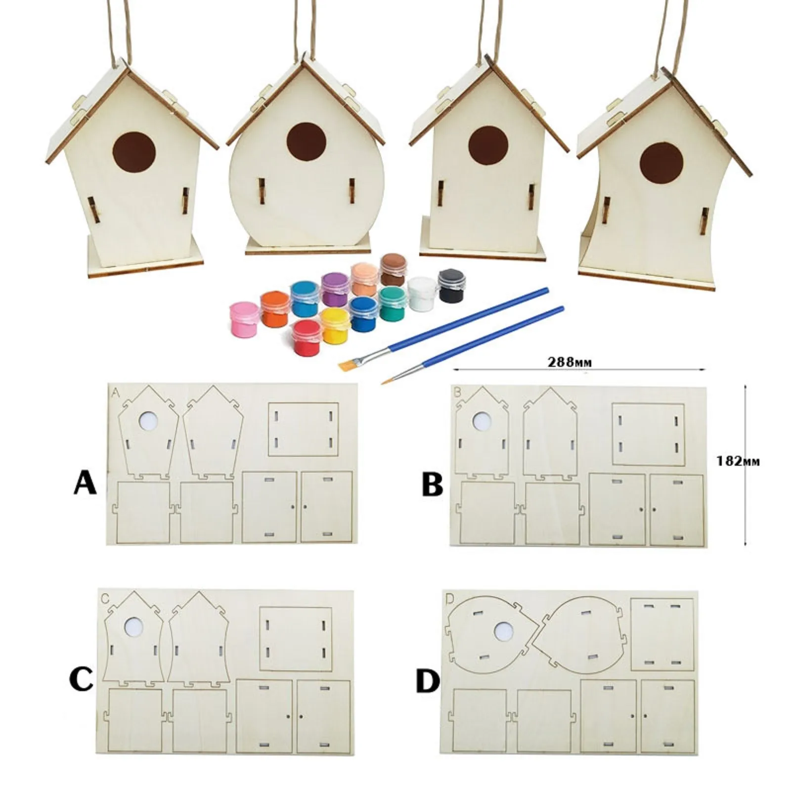 

Wooden Home Decoration DIY Hand Painted Crafts Graffiti Bird House Set 30ML