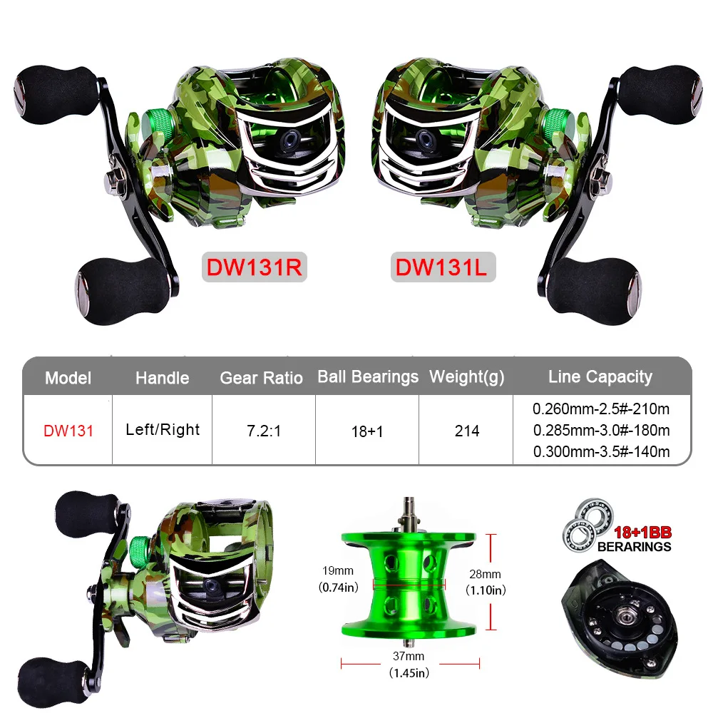 2020 New Baitcasting Reels Casting 10KG/22LB Drag Fishing 18 + 1BB High Speed 7.2:1 Super Metal Magnetic Brake Reel | Спорт и