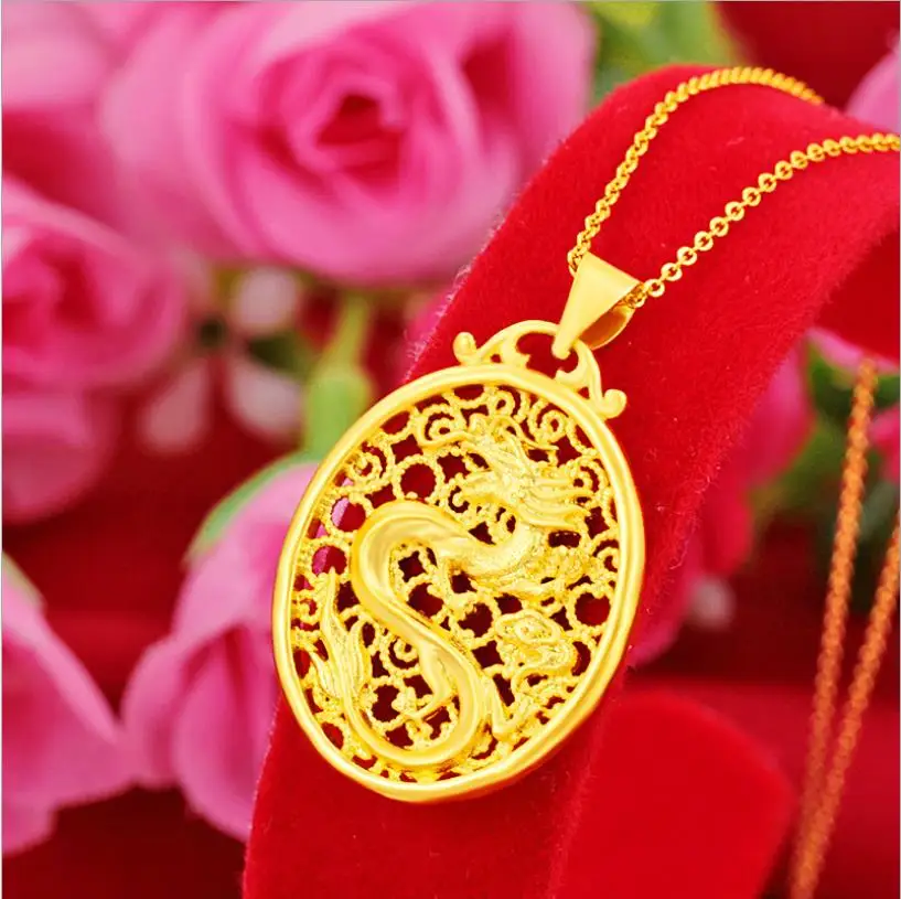 Акция H овальное ожерелье с подвеской в виде дракона покрытое 24-каратным желтым