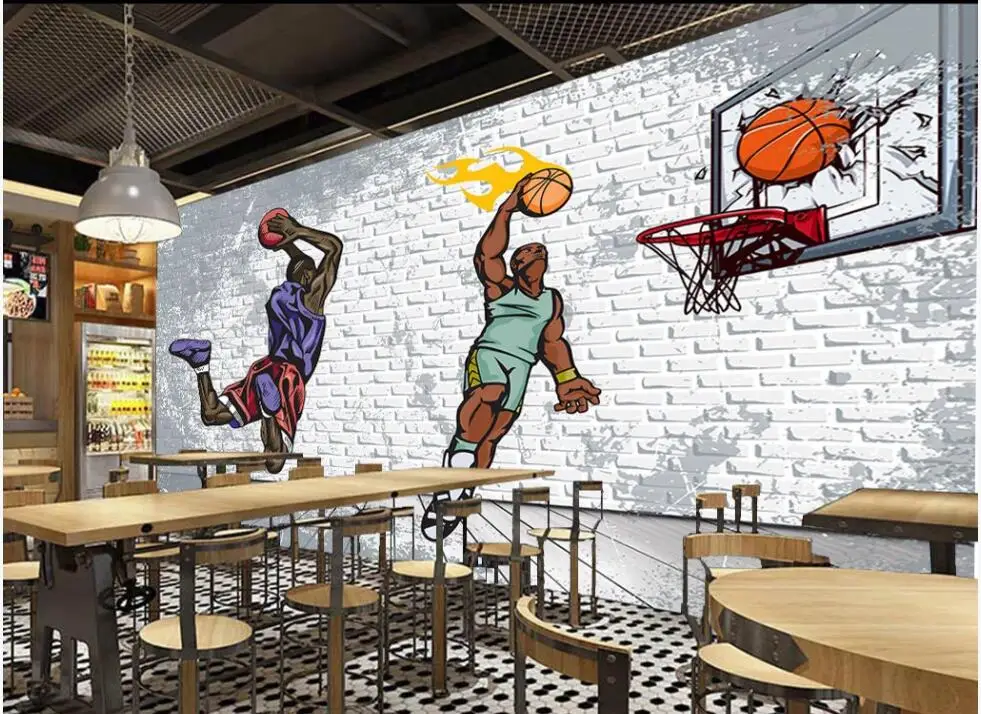 3d настенная бумага под заказ фото ностальгическая кирпичная стена баскетбольная