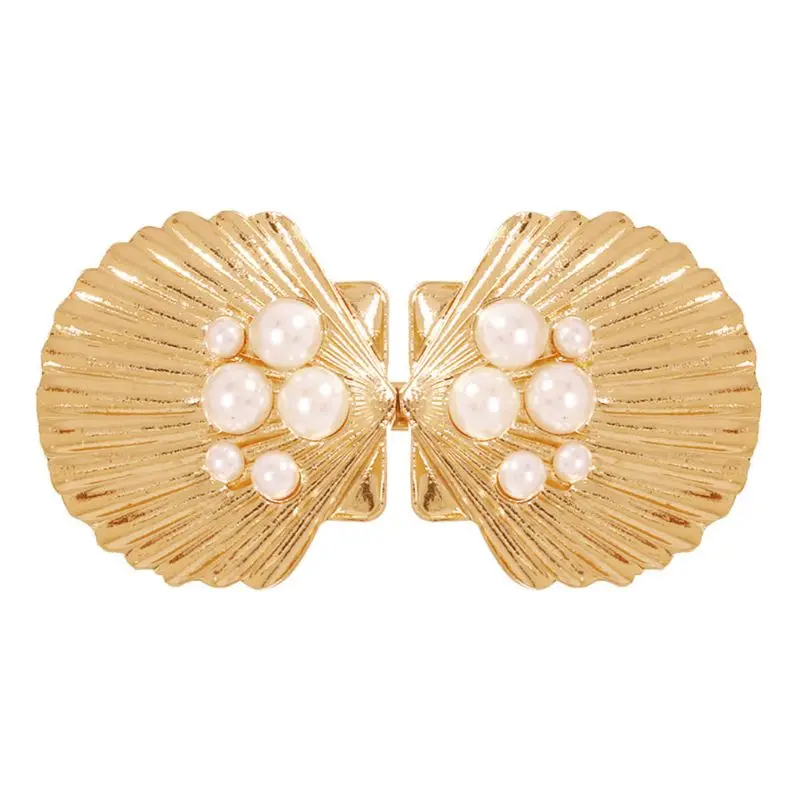 C Marine Style Women Metallic Gold Duckbill Hair Clip Faux Pearl Rhinestone Starfish Shell Hairpin Beach Holiday Wedding Barrette - Цвет: C