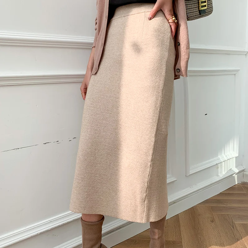 2020 Women Cashmere skirt sweater knitted high waist sexy womens Spring autumn and winter fashion Keep warm long skirts | Женская одежда