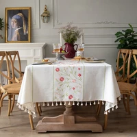 maihui rural small broken polyester linen tassel tablecloth simple embroidered tablecloth