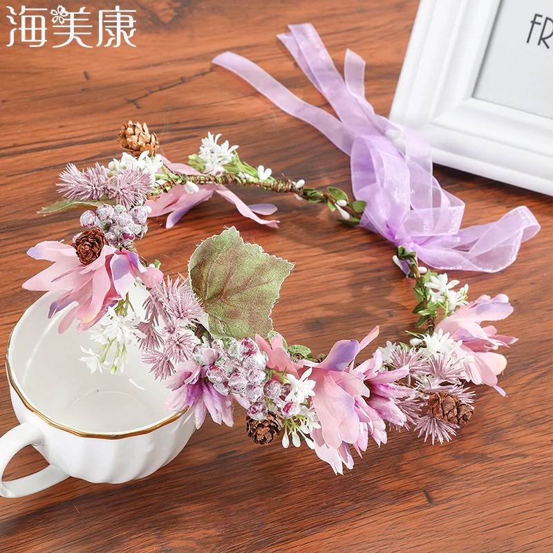 

Haimeikang Fairy Floral Wreath Headbands For Girls Flower Headband Bride Bridesmaid Wedding Hair Accessories New Arrivals