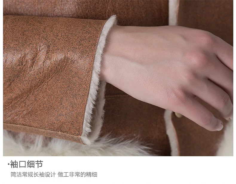 

Double-faced women coat winter genuine leather sheepskin coats oversized fox collar parka real sheep Fur clothing
