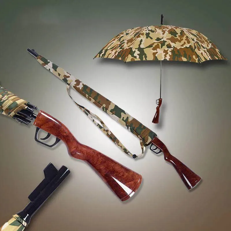 

Rifle imitation wooden(plastic) handle gun umbrella sunscreen anti-thunder windproof fiberglass camouflage army long parasol