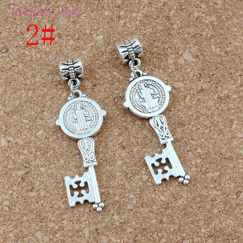 50pcs Zinc Alloy Saint Benedict Medal Cross Smqlivb Key Dangle Charm Beads Handmade DIY Jewelry 16.5x52mm A-580a | Украшения и