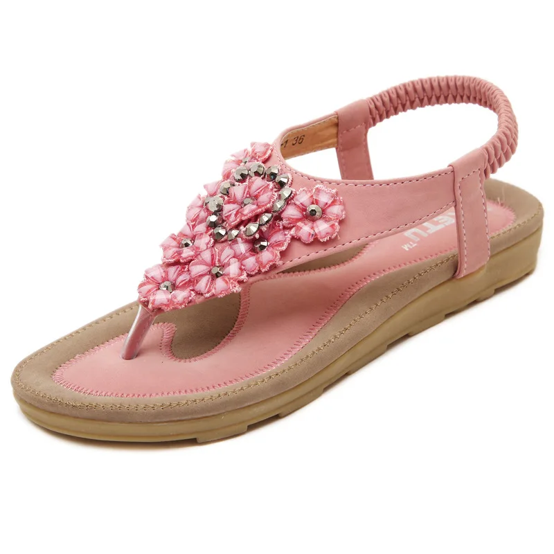

Flower Rhinestone Women's Sandals Elegant Casual Ladies Summer Beach Footwear Comfortable Soft Flat Shoes for Girl 560-1