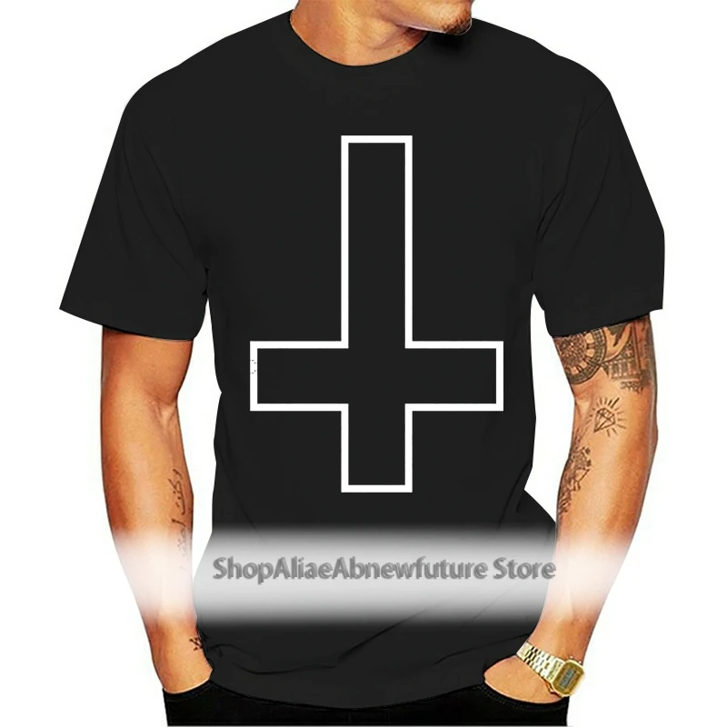 

Hot Sell 2021 Fashion Shirt Men T-Shirt Inverted Cross Antichrist Blasphemous T Shirts Short Sleeve
