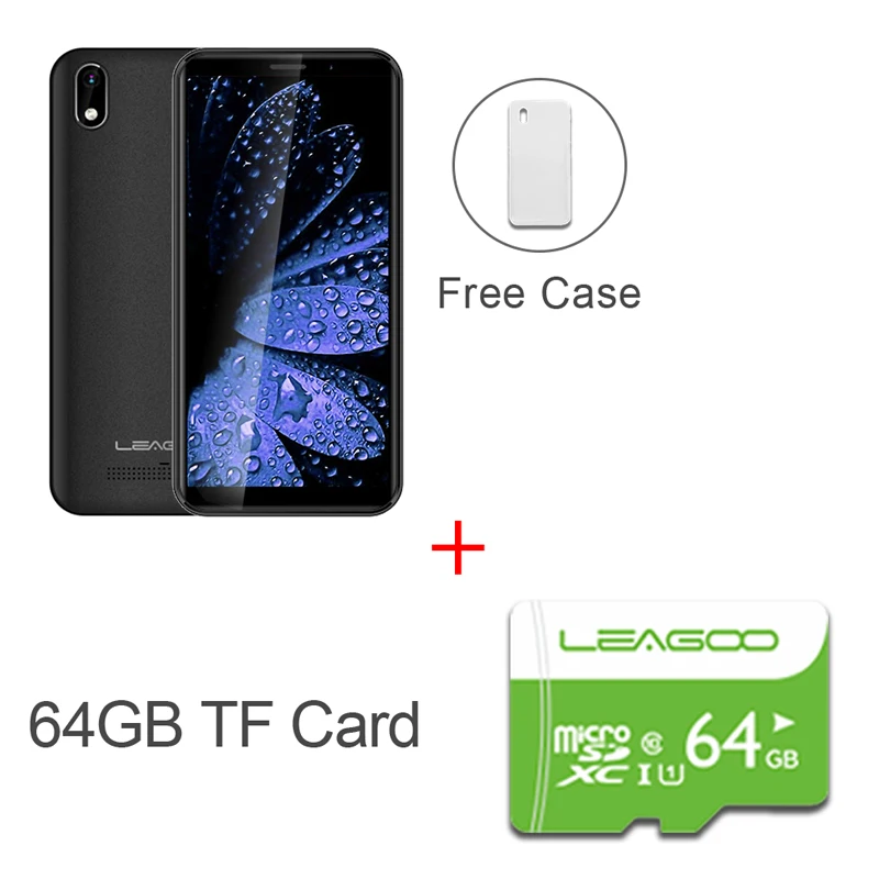 BLACK N 64GB CARD LEAGOO Z10 Android мобильный телефон 5," 18:9 дисплей 1 ГБ ОЗУ 8 Гб ПЗУ MT6580M четырехъядерный 2000 мАч 5MP камера 3g смартфон - Цвет: BLACK N 64GB CARD