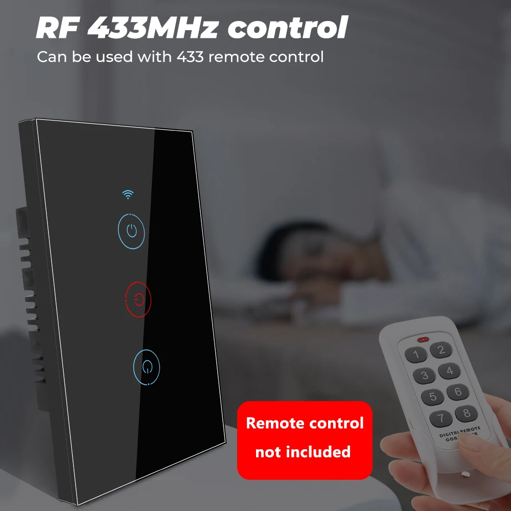 Смарт-выключатель SMATRUL Tuya сенсорный с поддержкой Wi-Fi 433 МГц 1/3/4 клавиши |