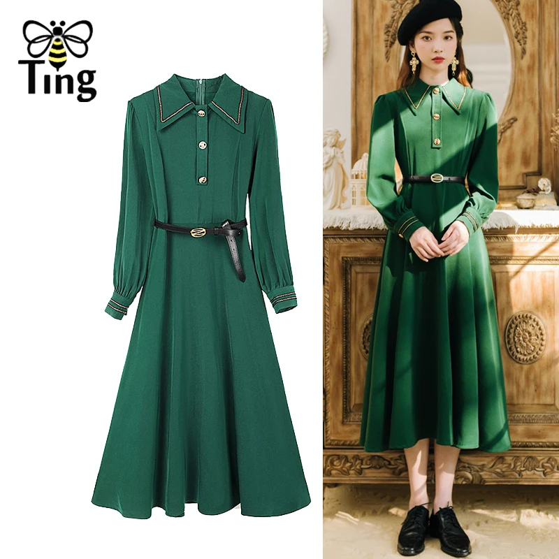 Женское винтажное платье трапеция Tingfly Элегантное Длинное средней длины в ретро