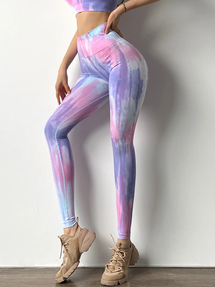 SOISOU New Tie-dye Women's Tracksuit Yoga Sets Two Piece Set Women Sexy Seamless Knitted Fitness Sports Tight Suit Women